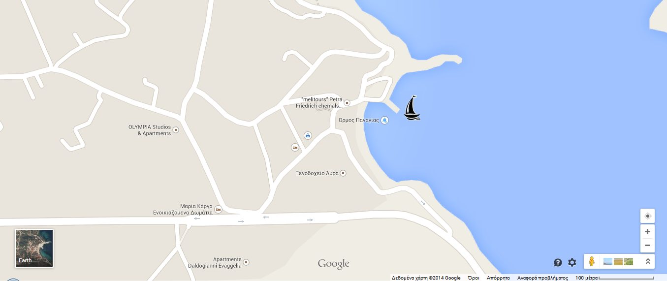 map Standort Hafen im Ort Ormos Panagias